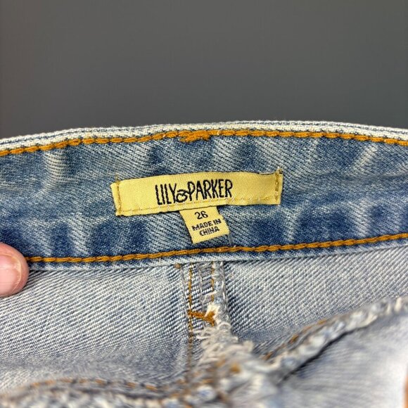 LILY & PARKER NEW Mini Skirt Women's 26 Denim Studded Pockets Raw Edge - Picture 3 of 6